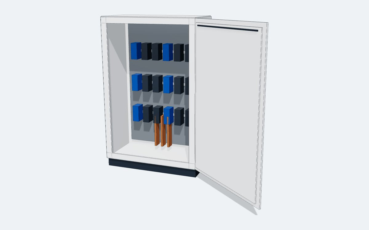 Electrical enclosure modelled with mounting plate, DIN rails and busbars