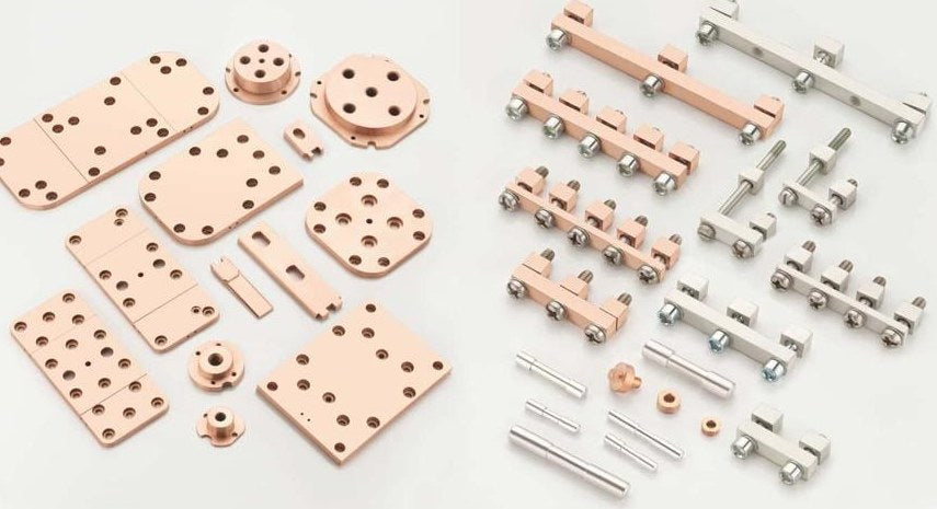 Machined copper plates and busbar connector assemblies